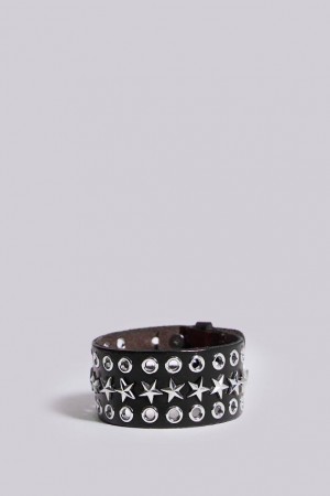 Jadedlondon Black Leather Studded Bracelet | JADLDN24905