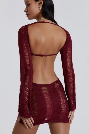 Jadedlondon Burgundy Umbra Mini Dress | JADLDN23837