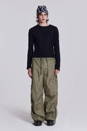 Jadedlondon Khaki Oil Wash Parachute Pants | JADLDN24785