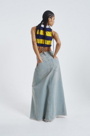 Jadedlondon Light Wash Denim Colossus Maxi Skirt | JADLDN24206