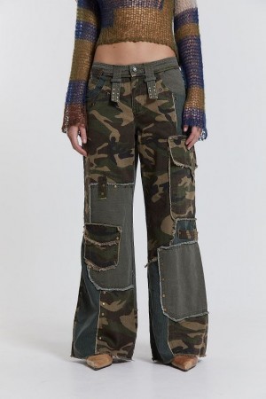 Jadedlondon Magna Camo Distressed Patchwork Jeans | JADLDN24424