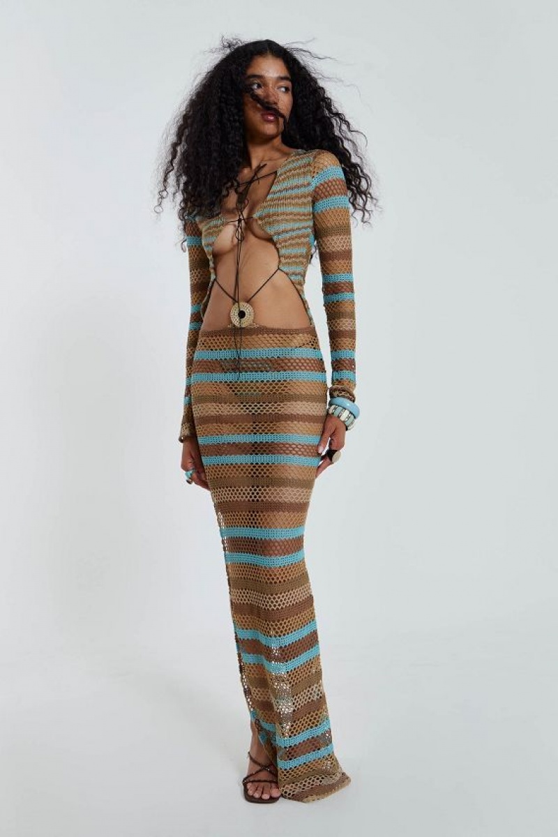 Jadedlondon Allure Stripe Knitted Maxi Dress | JADLDN23868