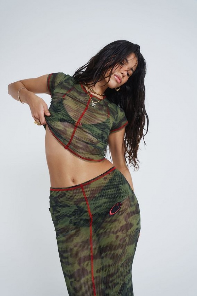 Jadedlondon Astro Camo Mesh Maxi Skirt | JADLDN24204