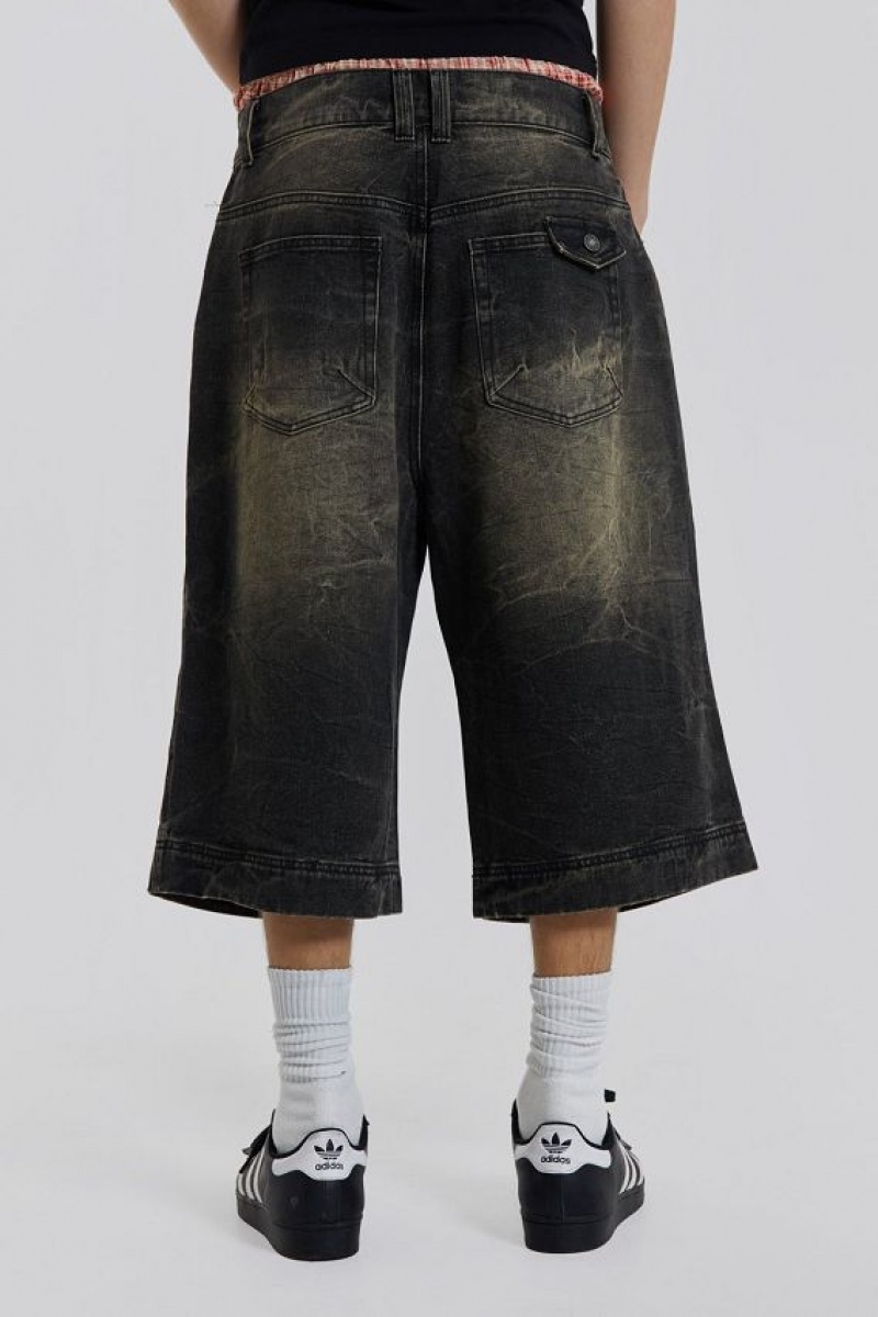 Jadedlondon Axle Black Crease Wash Denim Jorts | JADLDN24580