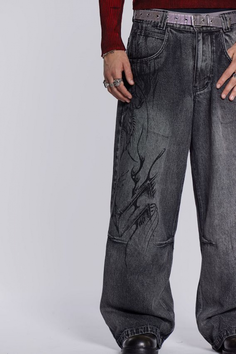 Jadedlondon Black Decal Colossus Jean | JADLDN24497