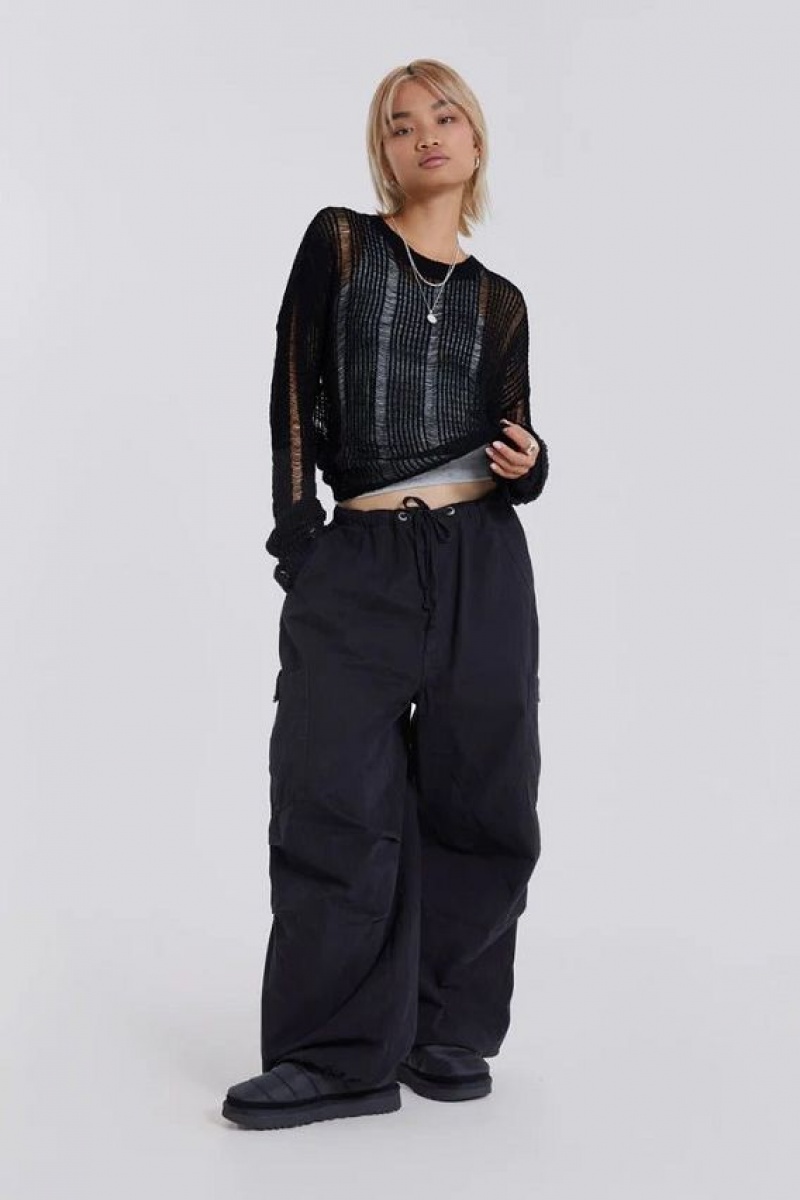 Jadedlondon Black Parachute Cargo Pants | JADLDN24076