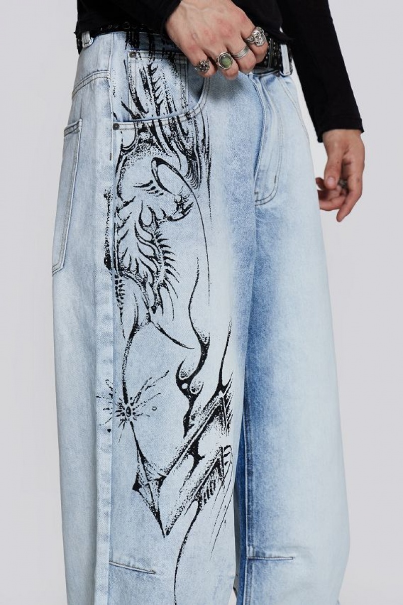 Jadedlondon Blue Decal Colossus Jeans | JADLDN24499