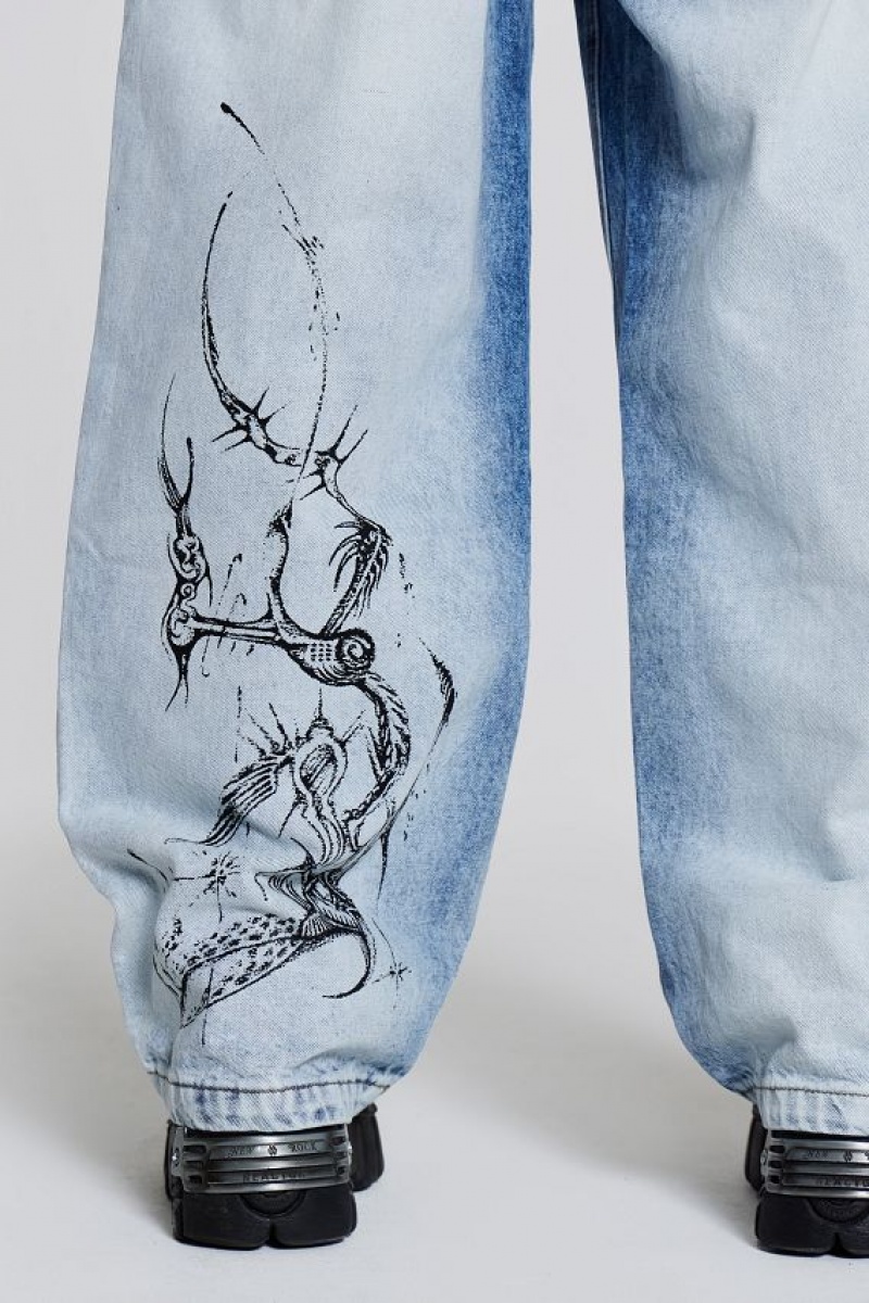 Jadedlondon Blue Decal Colossus Jeans | JADLDN24535