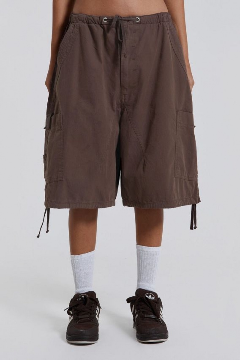 Jadedlondon Brown Parachute Cargo Shorts | JADLDN24146