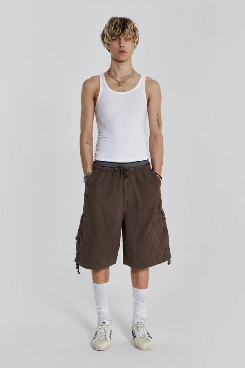 Jadedlondon Brown Parachute Cargo Shorts | JADLDN24572