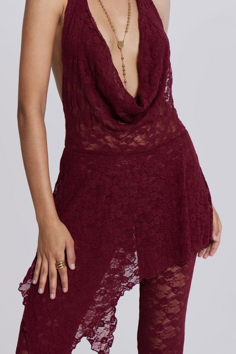 Jadedlondon Burgundy Riva Lace Co-ord Set | JADLDN24081