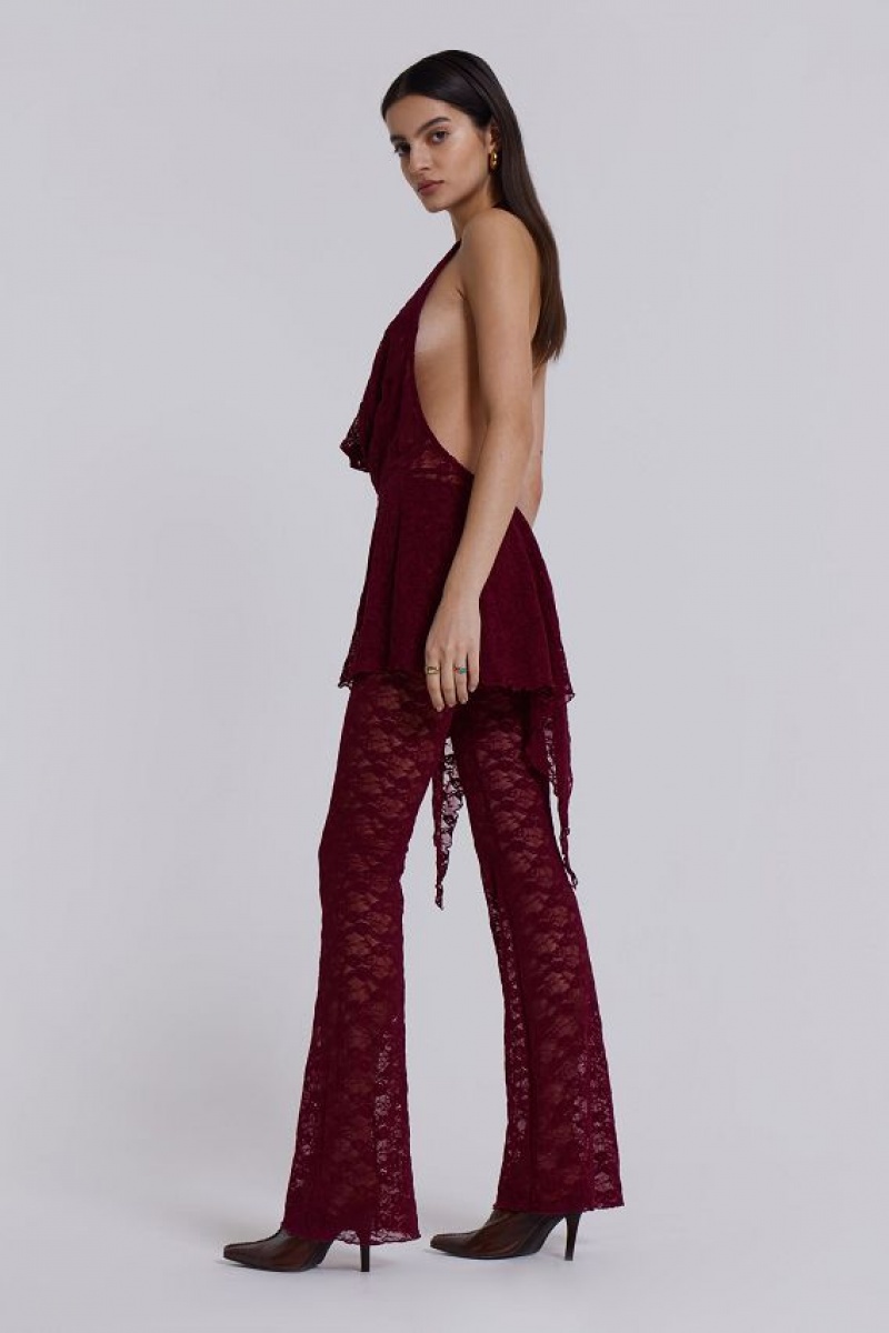 Jadedlondon Burgundy Riva Lace Co-ord Set | JADLDN24081