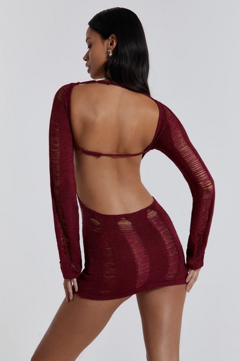 Jadedlondon Burgundy Umbra Mini Dress | JADLDN23766