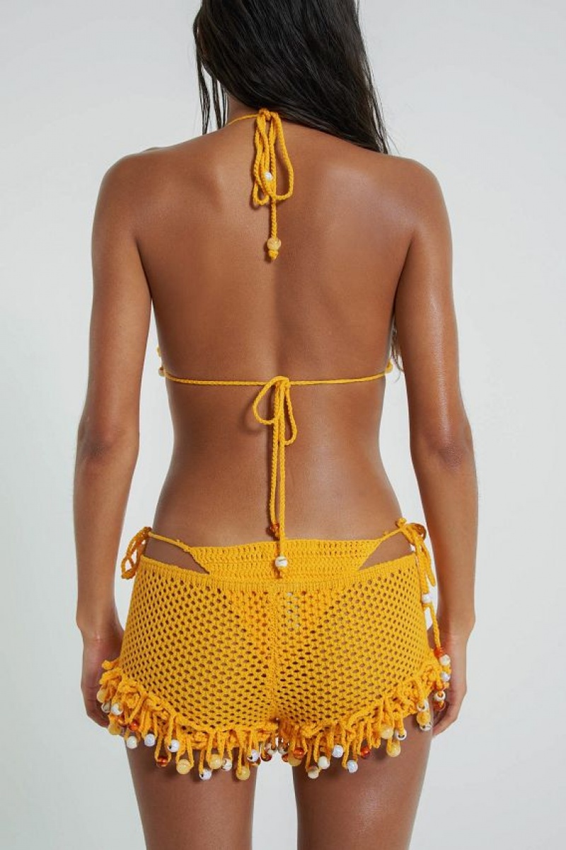 Jadedlondon Canary Knit Shorts With Beaded Trim | JADLDN24131