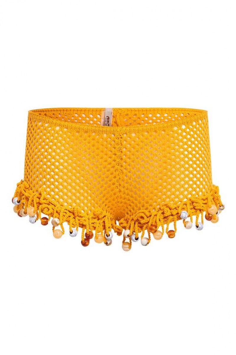 Jadedlondon Canary Knit Shorts With Beaded Trim | JADLDN24131