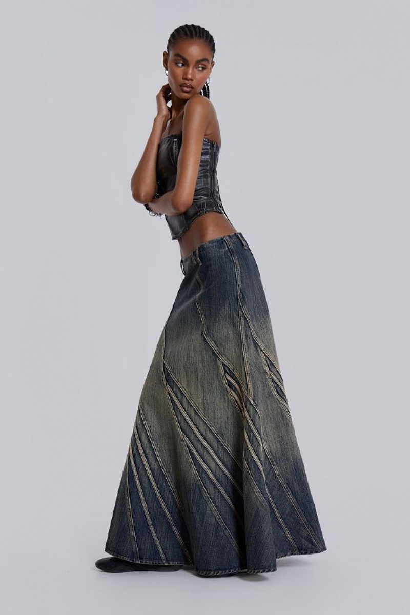 Jadedlondon Celadon Denim Maxi Skirt | JADLDN24209