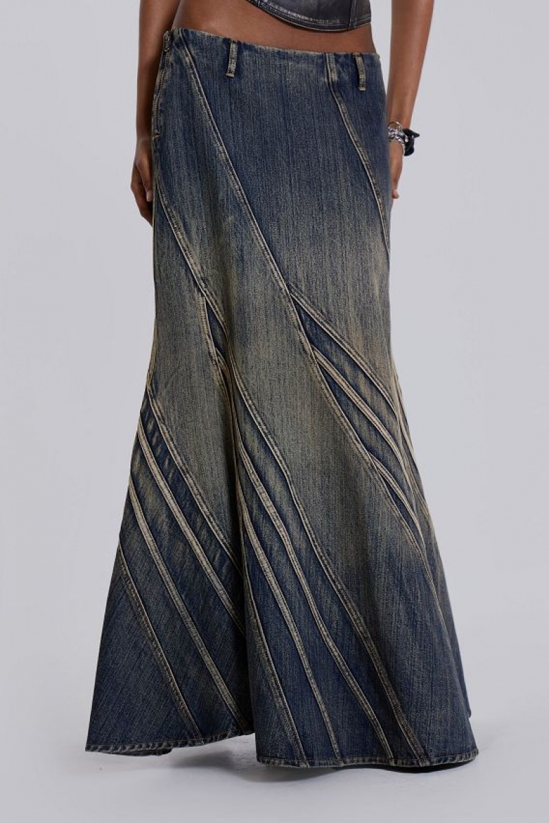 Jadedlondon Celadon Denim Maxi Skirt | JADLDN24209