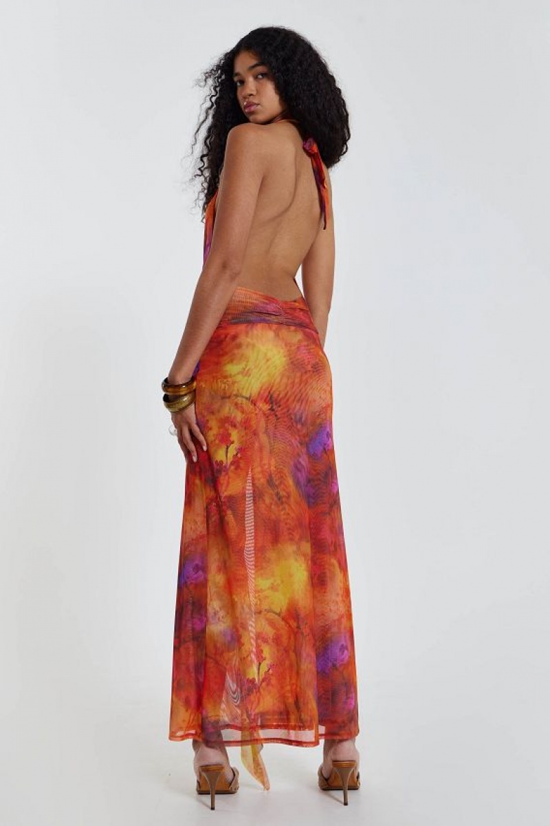 Jadedlondon Cindy Plunge Maxi Dress In Orange | JADLDN23815