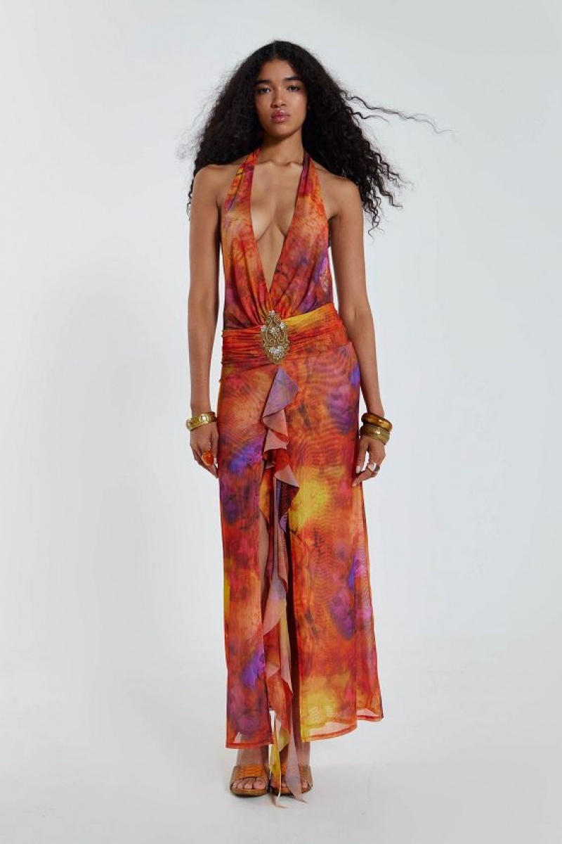 Jadedlondon Cindy Plunge Maxi Dress In Orange | JADLDN23815