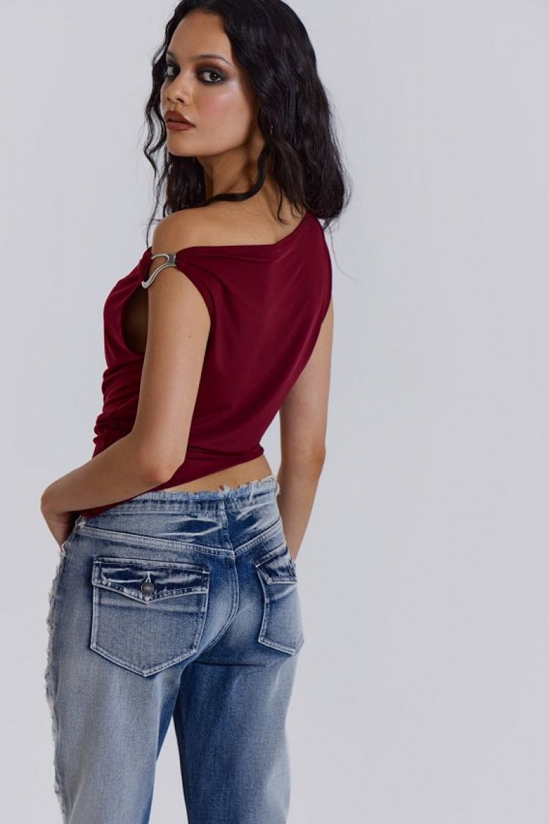 Jadedlondon Dare To Drape Top In Red Wine | JADLDN24021