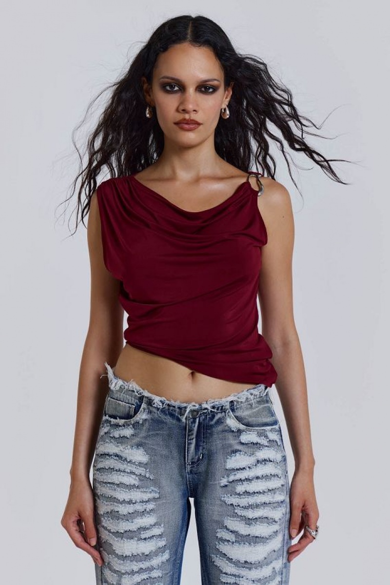 Jadedlondon Dare To Drape Top In Red Wine | JADLDN24021