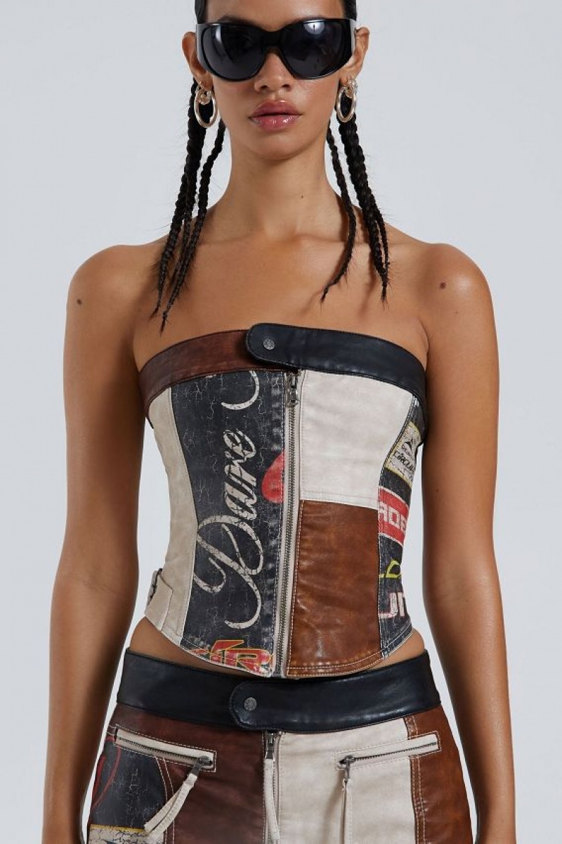 Jadedlondon Daytona Vegan Leather Corset Top | JADLDN23936