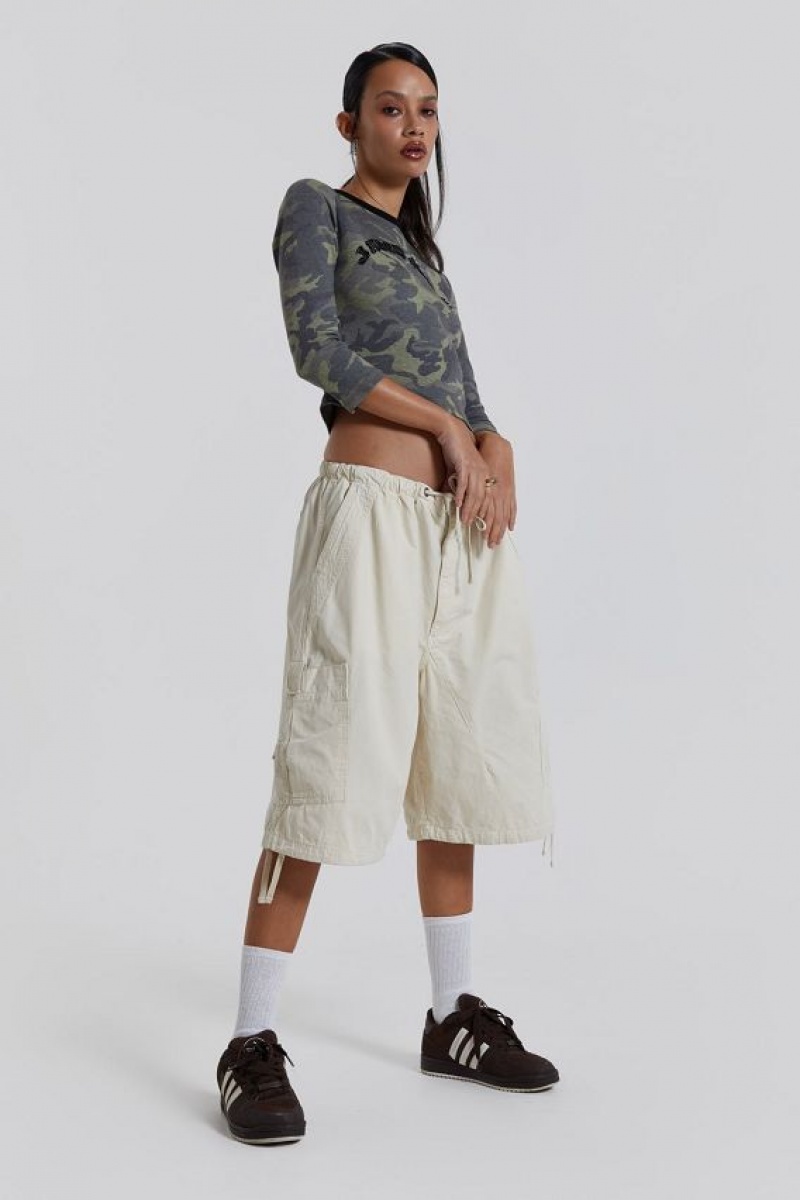 Jadedlondon Ecru Parachute Cargo Shorts | JADLDN24148