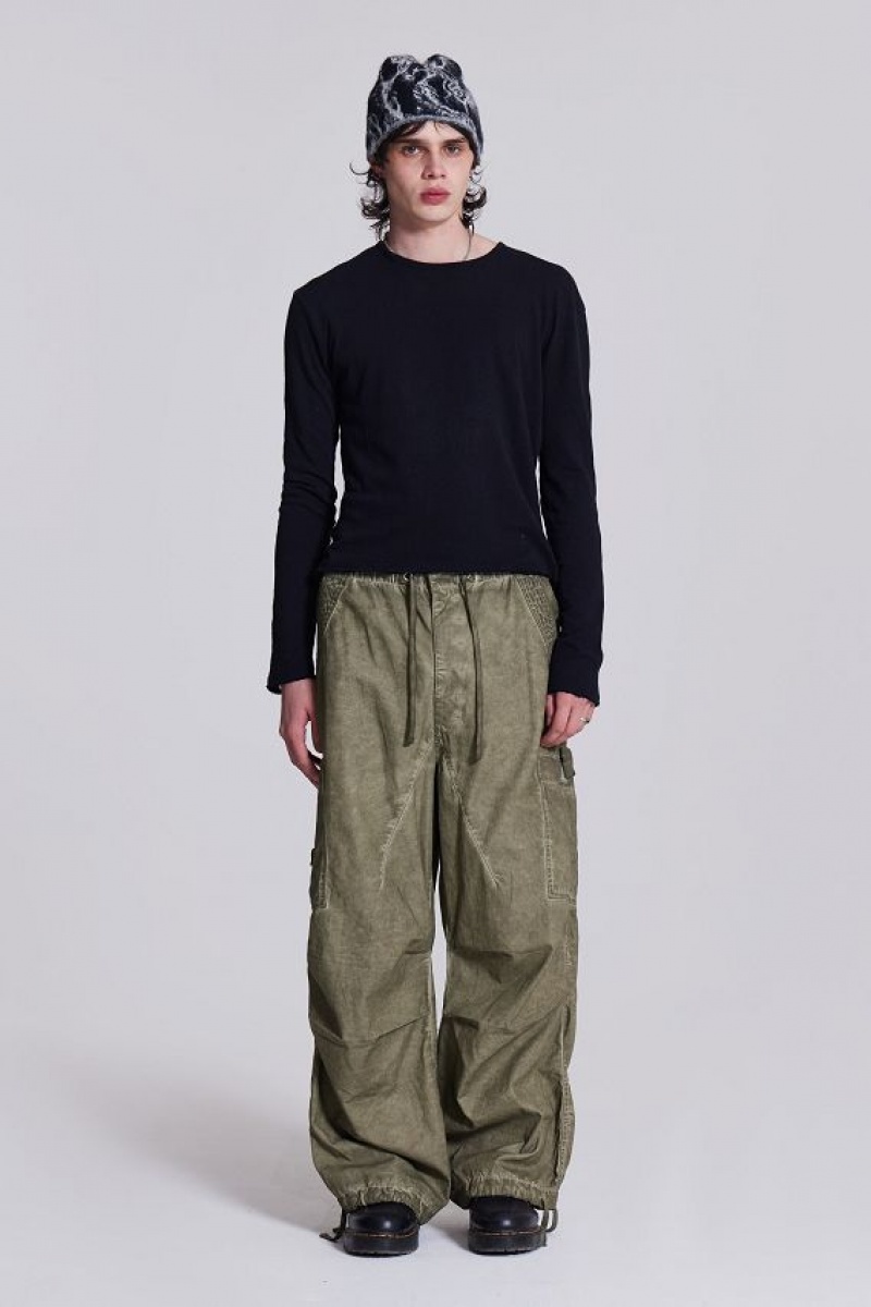 Jadedlondon Khaki Oil Wash Parachute Pants | JADLDN24785