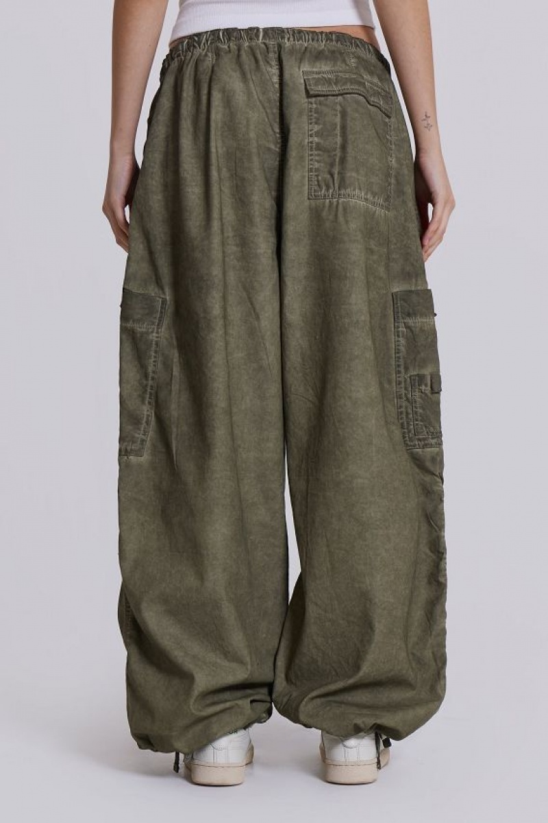 Jadedlondon Khaki Oil Wash Parachute Pants | JADLDN24089