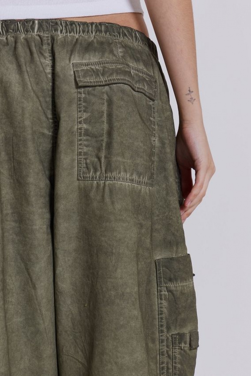 Jadedlondon Khaki Oil Wash Parachute Pants | JADLDN24089