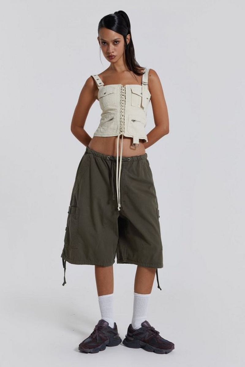 Jadedlondon Khaki Parachute Cargo Shorts | JADLDN24147