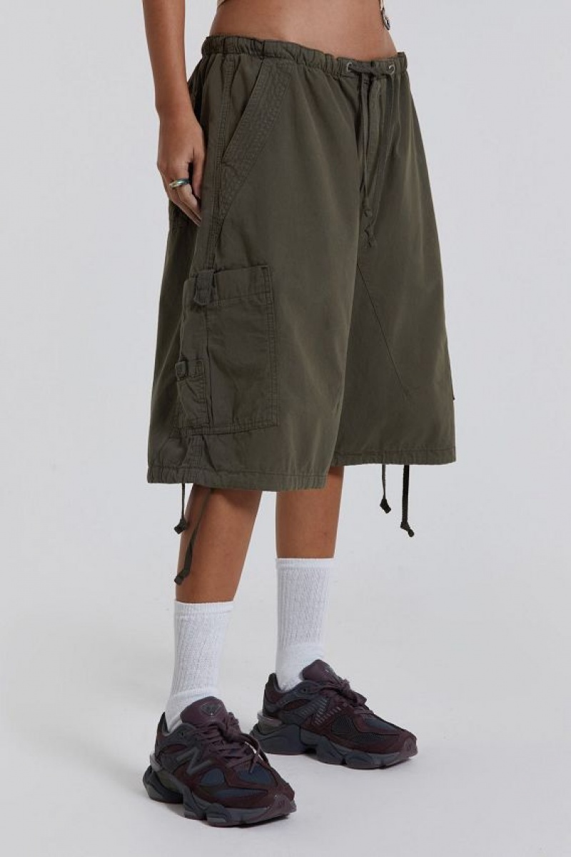 Jadedlondon Khaki Parachute Cargo Shorts | JADLDN24147