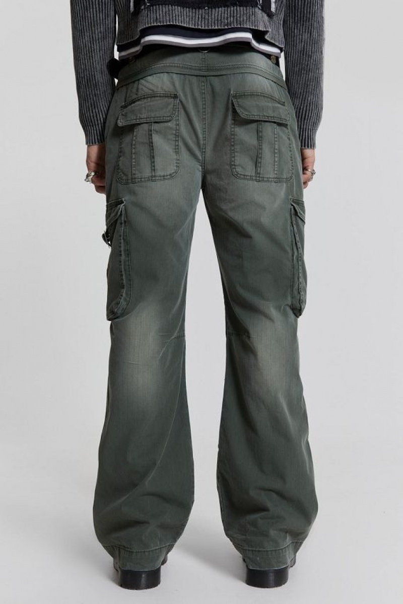 Jadedlondon Khaki Straight Leg Cargo Trousers | JADLDN24769