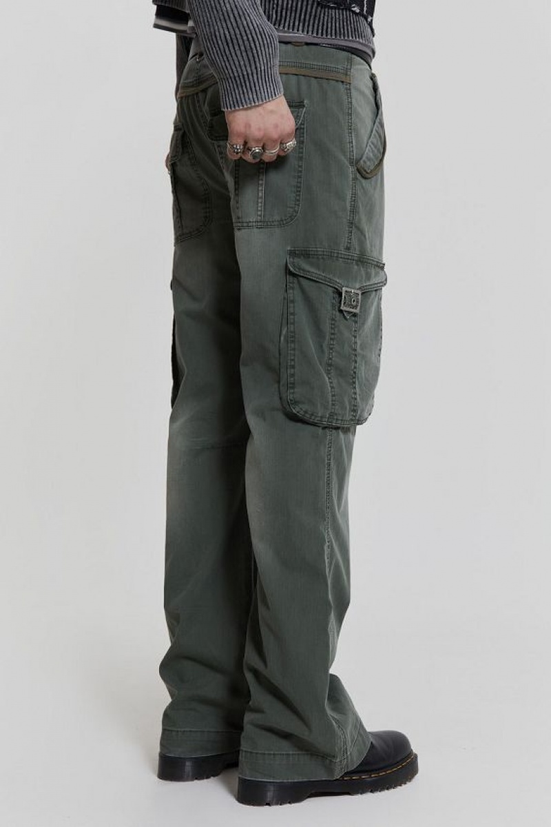 Jadedlondon Khaki Straight Leg Cargo Trousers | JADLDN24745