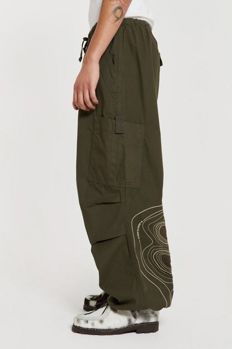 Jadedlondon Khaki Topograph Parachute Pants | JADLDN24739