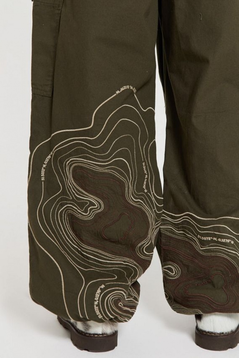 Jadedlondon Khaki Topograph Parachute Pants | JADLDN24739