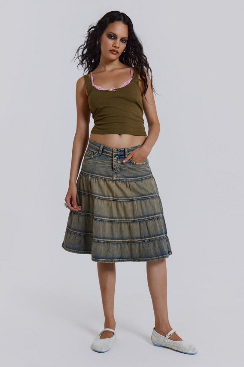 Jadedlondon Kutki Denim Midi Skirt | JADLDN24219