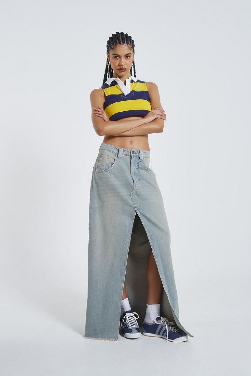 Jadedlondon Light Wash Denim Colossus Maxi Skirt | JADLDN24206