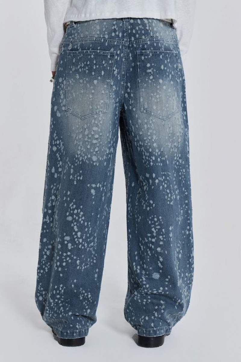 Jadedlondon Mid Blue Shredded Colossus Jeans | JADLDN24502