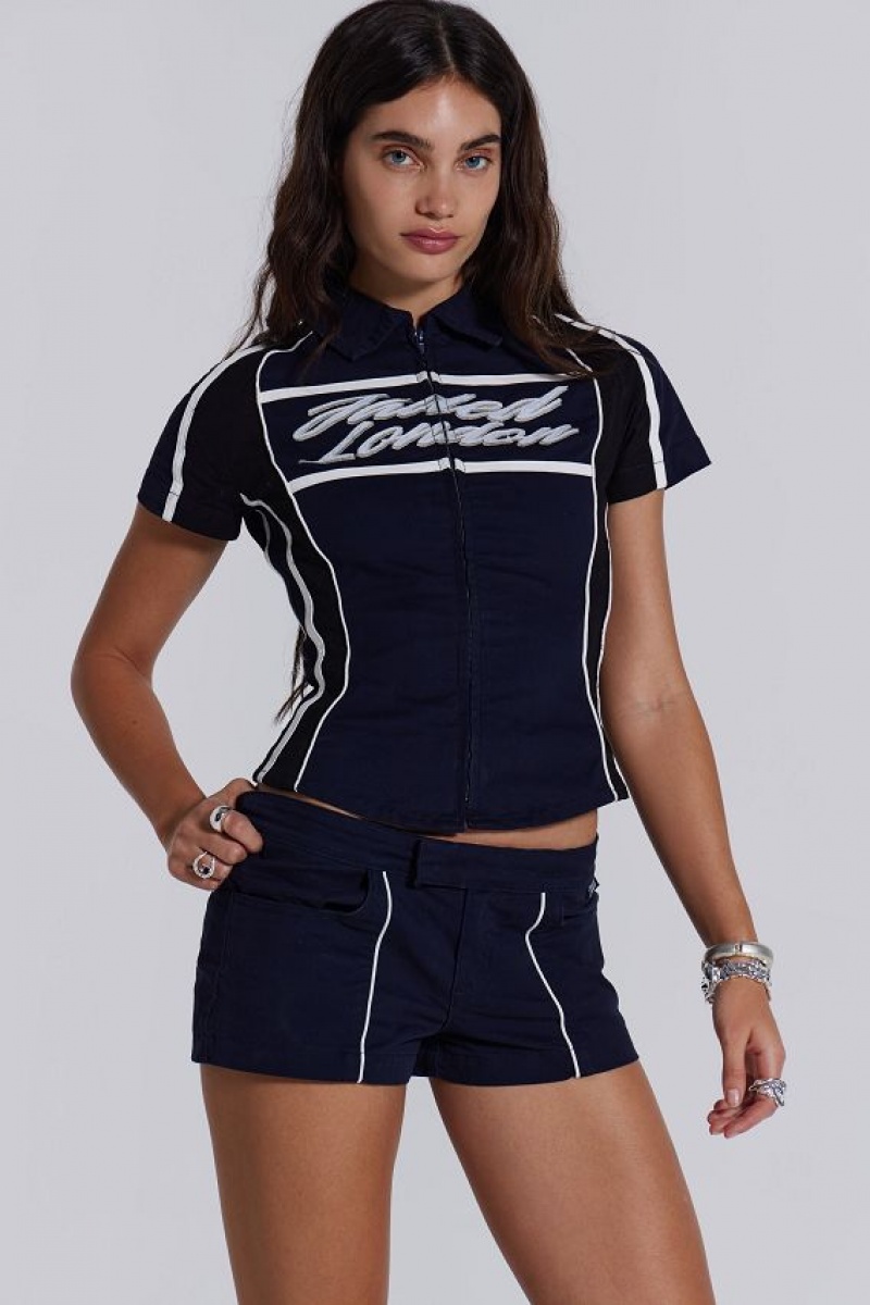 Jadedlondon Racer Team Mini Short In Navy | JADLDN24160