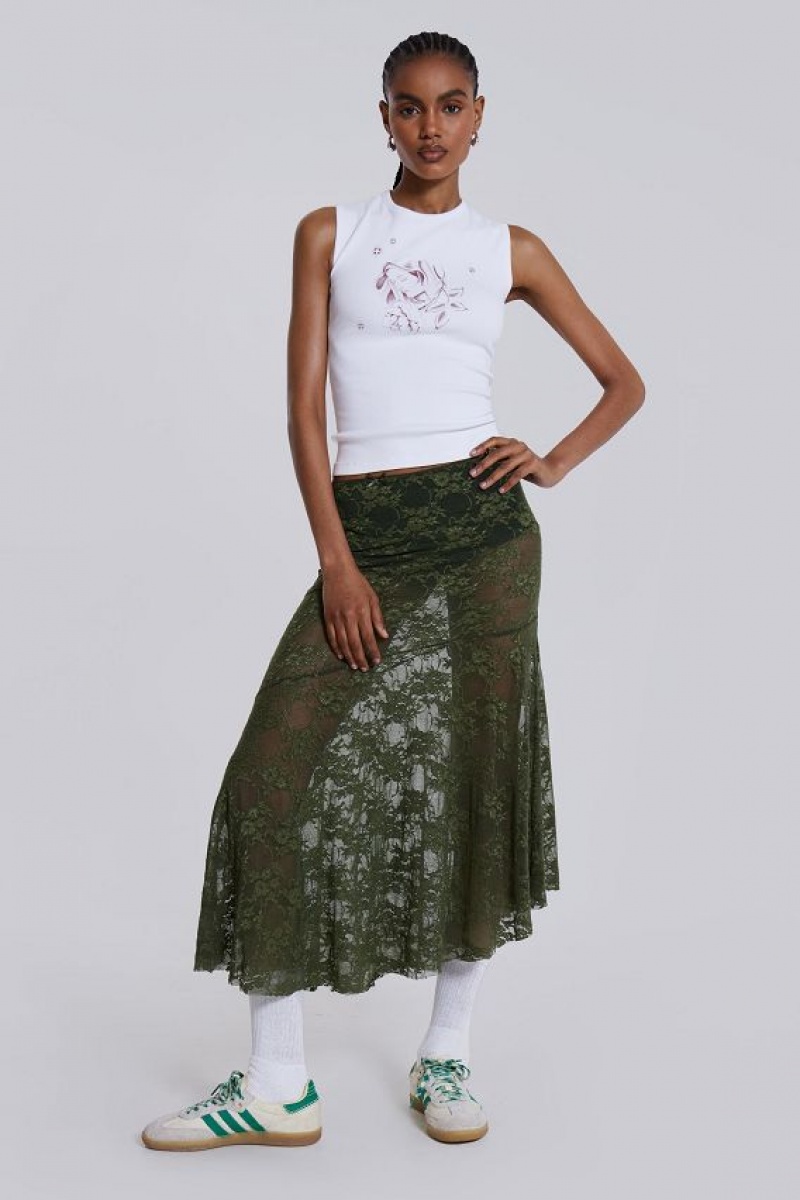 Jadedlondon Rhea Khaki Lace Midi Skirt | JADLDN24218