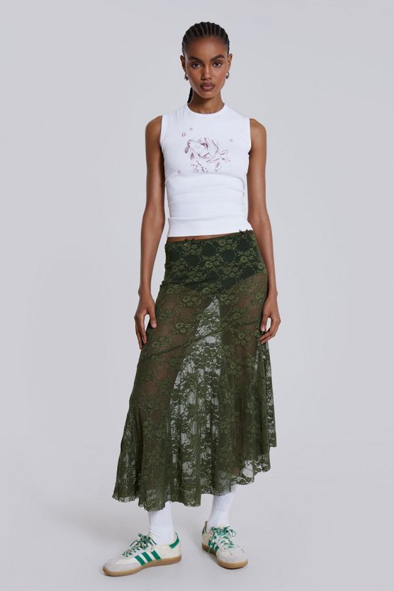 Jadedlondon Rhea Khaki Lace Midi Skirt | JADLDN24348