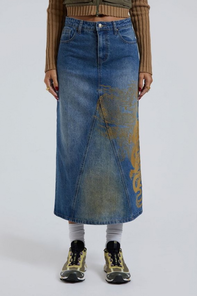 Jadedlondon Serpent Denim Slit Maxi Skirt | JADLDN24199