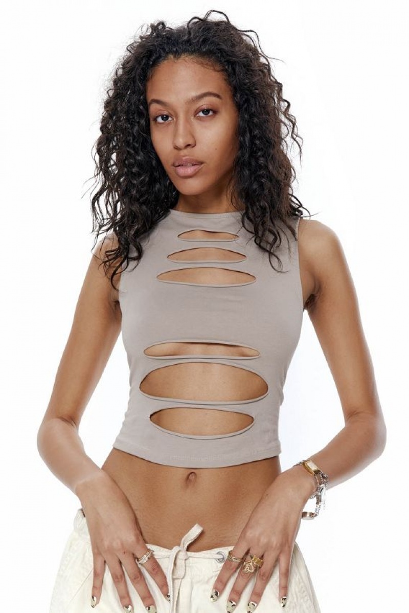 Jadedlondon Slash Top In Taupe | JADLDN23983