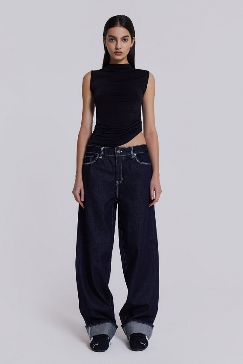 Jadedlondon Sonic Embroidered Baggy Jeans In Indigo | JADLDN24418