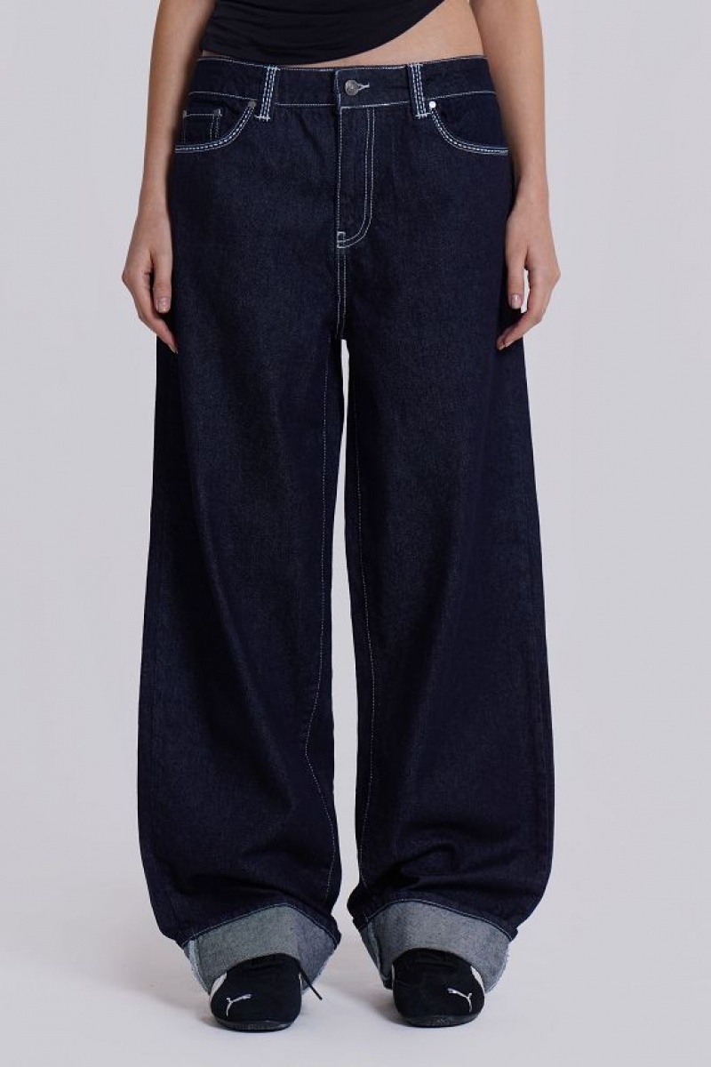 Jadedlondon Sonic Embroidered Baggy Jeans In Indigo | JADLDN24418