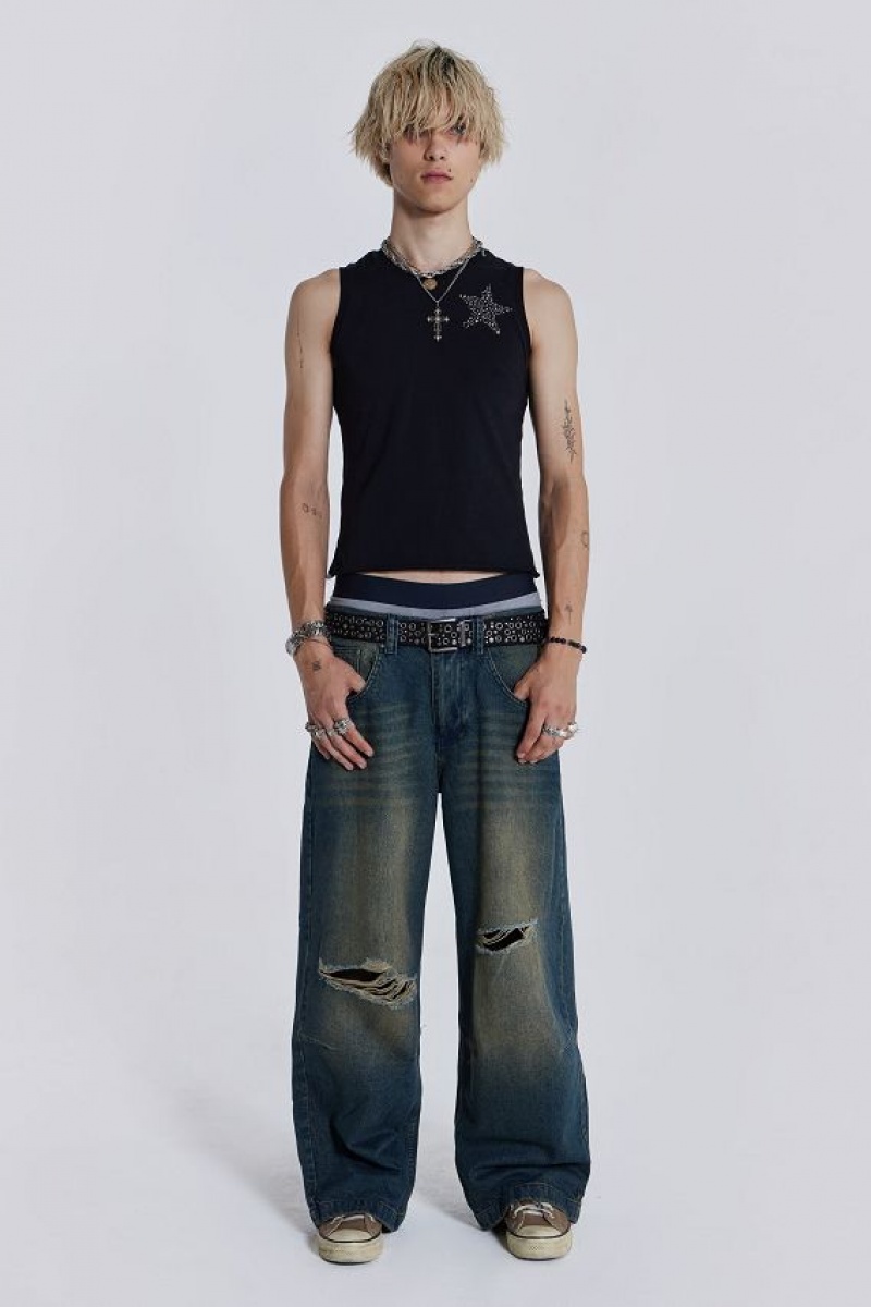 Jadedlondon Washed Blue Busted Colossus Jeans | JADLDN24504