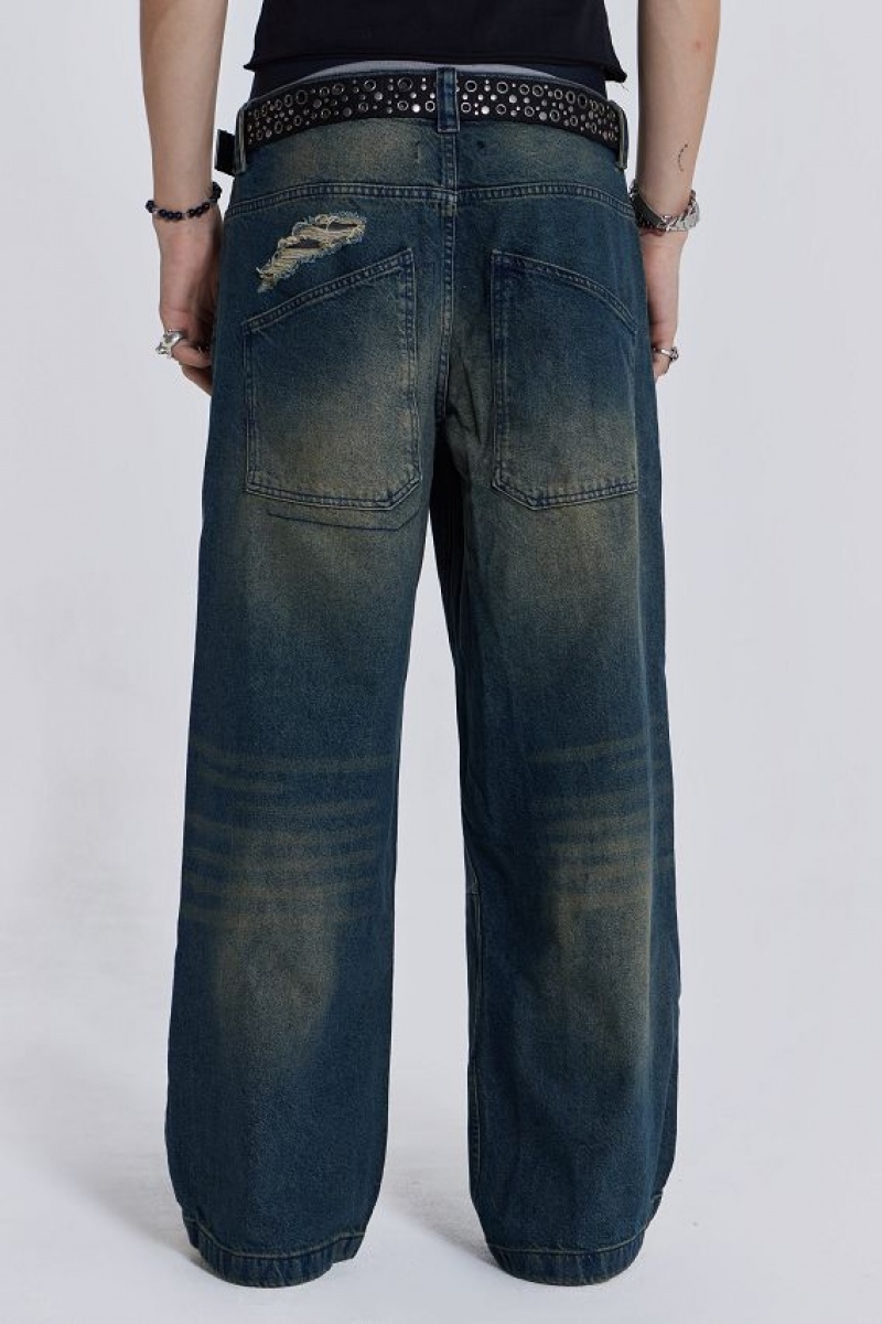 Jadedlondon Washed Blue Busted Colossus Jeans | JADLDN24529